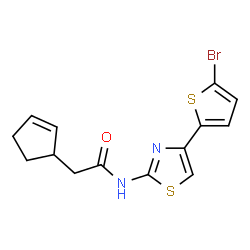 ChemSpider 2D Image | N-[4-(5-Bromo-2-thienyl)-1,3-thiazol-2-yl]-2-(2-cyclopenten-1-yl)acetamide | C14H13BrN2OS2