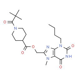 ChemSpider 2D Image | (3-Butyl-7-methyl-2,6-dioxo-2,3,6,7-tetrahydro-1H-purin-8-yl)methyl 1-(2,2-dimethylpropanoyl)-4-piperidinecarboxylate | C22H33N5O5