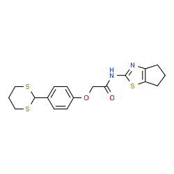 ChemSpider 2D Image | N-(5,6-Dihydro-4H-cyclopenta[d][1,3]thiazol-2-yl)-2-[4-(1,3-dithian-2-yl)phenoxy]acetamide | C18H20N2O2S3