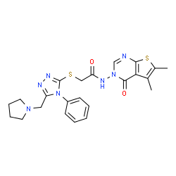 ChemSpider 2D Image | N-(5,6-Dimethyl-4-oxothieno[2,3-d]pyrimidin-3(4H)-yl)-2-{[4-phenyl-5-(1-pyrrolidinylmethyl)-4H-1,2,4-triazol-3-yl]sulfanyl}acetamide | C23H25N7O2S2