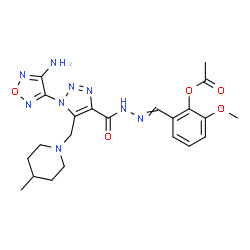 ChemSpider 2D Image | 2-{[({1-(4-Amino-1,2,5-oxadiazol-3-yl)-5-[(4-methyl-1-piperidinyl)methyl]-1H-1,2,3-triazol-4-yl}carbonyl)hydrazono]methyl}-6-methoxyphenyl acetate | C22H27N9O5