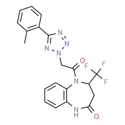 ChemSpider 2D Image | 5-{[5-(2-Methylphenyl)-2H-tetrazol-2-yl]acetyl}-4-(trifluoromethyl)-1,3,4,5-tetrahydro-2H-1,5-benzodiazepin-2-one | C20H17F3N6O2