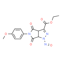 ChemSpider 2D Image | Ethyl 5-(4-methoxyphenyl)-1-nitroso-4,6-dioxo-1,3a,4,5,6,6a-hexahydropyrrolo[3,4-c]pyrazole-3-carboxylate | C15H14N4O6