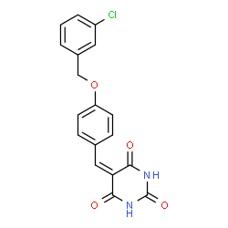 ChemSpider 2D Image | 5-{4-[(3-Chlorobenzyl)oxy]benzylidene}-2,4,6(1H,3H,5H)-pyrimidinetrione | C18H13ClN2O4