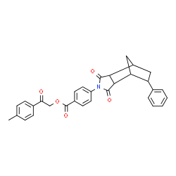 ChemSpider 2D Image | 2-(4-Methylphenyl)-2-oxoethyl 4-(3,5-dioxo-8-phenyl-4-azatricyclo[5.2.1.0~2,6~]dec-4-yl)benzoate | C31H27NO5
