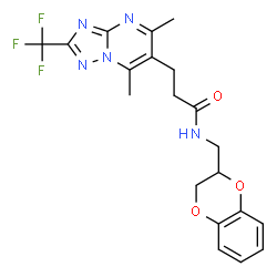 ChemSpider 2D Image | N-(2,3-Dihydro-1,4-benzodioxin-2-ylmethyl)-3-[5,7-dimethyl-2-(trifluoromethyl)[1,2,4]triazolo[1,5-a]pyrimidin-6-yl]propanamide | C20H20F3N5O3