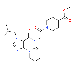 ChemSpider 2D Image | Methyl 1-[(3,7-diisobutyl-2,6-dioxo-2,3,6,7-tetrahydro-1H-purin-1-yl)acetyl]-4-piperidinecarboxylate | C22H33N5O5