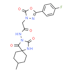 ChemSpider 2D Image | 2-[5-(4-Fluorophenyl)-2-oxo-1,3,4-oxadiazol-3(2H)-yl]-N-(8-methyl-2,4-dioxo-1,3-diazaspiro[4.5]dec-3-yl)acetamide | C19H20FN5O5