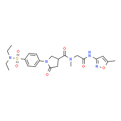 ChemSpider 2D Image | 1-[4-(Diethylsulfamoyl)phenyl]-N-methyl-N-{2-[(5-methyl-1,2-oxazol-3-yl)amino]-2-oxoethyl}-5-oxo-3-pyrrolidinecarboxamide | C22H29N5O6S