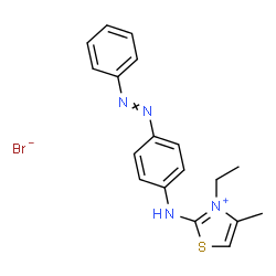 ChemSpider 2D Image | 3-Ethyl-4-methyl-2-{[4-(phenyldiazenyl)phenyl]amino}-1,3-thiazol-3-ium bromide | C18H19BrN4S