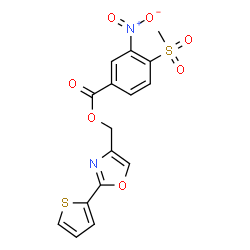ChemSpider 2D Image | [2-(2-Thienyl)-1,3-oxazol-4-yl]methyl 4-(methylsulfonyl)-3-nitrobenzoate | C16H12N2O7S2