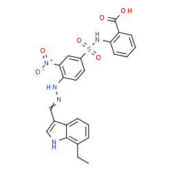 ChemSpider 2D Image | 2-{[(4-{2-[(7-Ethyl-1H-indol-3-yl)methylene]hydrazino}-3-nitrophenyl)sulfonyl]amino}benzoic acid | C24H21N5O6S