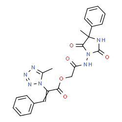 ChemSpider 2D Image | 2-[(4-Methyl-2,5-dioxo-4-phenyl-1-imidazolidinyl)amino]-2-oxoethyl 2-(5-methyl-1H-tetrazol-1-yl)-3-phenylacrylate | C23H21N7O5