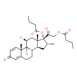 ChemSpider 2D Image | (9xi,11beta,16alpha)-9,11-Dichloro-16-methyl-3,20-dioxopregna-1,4-diene-17,21-diyl dibutanoate | C30H40Cl2O6