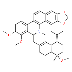 ChemSpider 2D Image | 13-{[(5S,8S)-8-Isopropyl-5-methoxy-5-methyl-3,4,4a,5,6,7,8,8a-octahydro-2-naphthalenyl]methyl}-1,2-dimethoxy-12-methyl-12,13-dihydro[1,3]benzodioxolo[5,6-c]phenanthridine | C37H45NO5