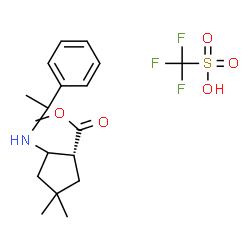 ChemSpider 2D Image | Trifluoromethanesulfonic acid - methyl (1R)-4,4-dimethyl-2-[(1-phenylethyl)amino]cyclopentanecarboxylate (1:1) | C18H26F3NO5S