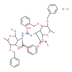 ChemSpider 2D Image | Dimethyl (2'S)-2,2'-(carbonyldiimino)bis{[4,5-bis(benzyloxy)-2-methoxy-6-methyltetrahydro-2H-pyran-3-yl]acetate} hydrate (1:1) | C49H62N2O14