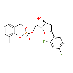 ChemSpider 2D Image | (1R,4xi)-1,4-Anhydro-2-deoxy-1-(2,4-difluoro-5-iodophenyl)-5-O-[(2R)-8-methyl-2-oxido-4H-1,3,2-benzodioxaphosphinin-2-yl]-D-glycero-pentitol | C19H18F2IO6P