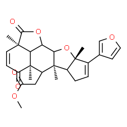 ChemSpider 2D Image | Methyl [(2aR,5aR,6aR,9aS)-9-(3-furyl)-2a,5a,6a,9a-tetramethyl-2,5-dioxo-2a,5a,6,6a,6b,7,9a,10a,10b,10c-decahydro-2H,5H-cyclopenta[b]furo[2',3',4':4,5]naphtho[2,3-d]furan-6-yl]acetate | C27H30O7