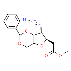 ChemSpider 2D Image | (5R)-2,5-Anhydro-4-azido-1,3-O-benzylidene-4-deoxy-5-(2-methoxy-2-oxoethyl)-D-glycero-pentitol | C15H17N3O5
