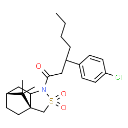 ChemSpider 2D Image | 3-(4-Chlorophenyl)-1-[(1S,7R)-10,10-dimethyl-3,3-dioxido-3-thia-4-azatricyclo[5.2.1.0~1,5~]dec-4-yl]-1-heptanone | C23H32ClNO3S
