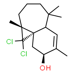 ChemSpider 2D Image | (1aS,3S,9aR)-1,1-Dichloro-4,6,6,9a-tetramethyl-2,3,5a,6,7,8,9,9a-octahydro-1H-benzo[a]cyclopropa[b][7]annulen-3-ol | C16H24Cl2O
