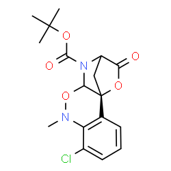 ChemSpider 2D Image | 2-Methyl-2-propanyl (1R)-6-chloro-8-methyl-13-oxo-9,14-dioxa-8,11-diazatetracyclo[10.2.1.0~1,10~.0~2,7~]pentadeca-2,4,6-triene-11-carboxylate | C17H19ClN2O5
