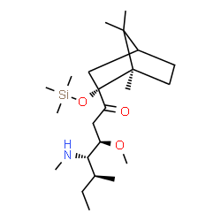 ChemSpider 2D Image | (3R,4S,5S)-3-Methoxy-5-methyl-4-(methylamino)-1-{(1R,2R)-1,7,7-trimethyl-2-[(trimethylsilyl)oxy]bicyclo[2.2.1]hept-2-yl}-1-heptanone | C23H45NO3Si