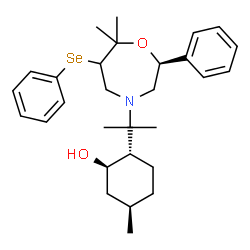 ChemSpider 2D Image | (1R,2S,5R)-2-{2-[(2S)-7,7-Dimethyl-2-phenyl-6-(phenylselanyl)-1,4-oxazepan-4-yl]-2-propanyl}-5-methylcyclohexanol | C29H41NO2Se