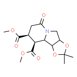 ChemSpider 2D Image | Dimethyl (8S,9S)-2,2-dimethyl-6-oxooctahydro[1,3]dioxolo[4,5-a]indolizine-8,9-dicarboxylate | C15H21NO7