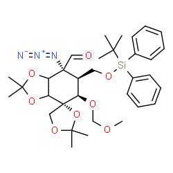 ChemSpider 2D Image | (4S,5R,6S,7R)-7-Azido-5-(methoxymethoxy)-2,2,2',2'-tetramethyl-6-({[(2-methyl-2-propanyl)(diphenyl)silyl]oxy}methyl)tetrahydro-3aH-spiro[1,3-benzodioxole-4,4'-[1,3]dioxolane]-7-carbaldehyde | C33H45N3O8Si