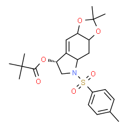 ChemSpider 2D Image | (7R)-2,2-Dimethyl-5-[(4-methylphenyl)sulfonyl]-4,4a,5,6,7,8a-hexahydro-3aH-[1,3]dioxolo[4,5-f]indol-7-yl pivalate | C23H31NO6S