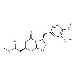 ChemSpider 2D Image | Methyl [(3S,7R)-3-(3,4-dimethoxybenzyl)-5-oxohexahydro-5H-[1,3]oxazolo[3,2-a]pyridin-7-yl]acetate | C19H25NO6