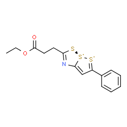 ChemSpider 2D Image | 2-(3-Ethoxy-3-oxopropyl)-6-phenyl-4H-4lambda~4~,5lambda~4~-[1,2]dithiolo[1,5-b][1,2,4]dithiazole-4,5-diyl | C15H15NO2S3