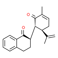 ChemSpider 2D Image | (2R)-2-[(1R,6R)-6-Isopropenyl-3-methyl-2-oxo-3-cyclohexen-1-yl]-3,4-dihydro-1(2H)-naphthalenone | C20H22O2