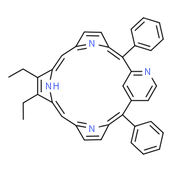 ChemSpider 2D Image | (7E,11E,16E)-9,10-Diethyl-2,17-diphenyl-19,23,24,25-tetraazapentacyclo[16.3.1.1~3,6~.1~8,11~.1~13,16~]pentacosa-1(22),2,4,6(25),7,9,11,13(23),14,16,18,20-dodecaene | C37H30N4