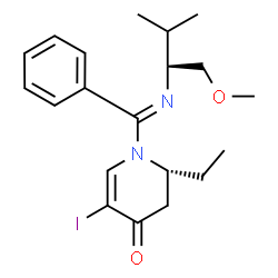 ChemSpider 2D Image | (2R)-2-Ethyl-5-iodo-1-[(E)-{[(2S)-1-methoxy-3-methyl-2-butanyl]imino}(phenyl)methyl]-2,3-dihydro-4(1H)-pyridinone | C20H27IN2O2