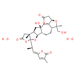 ChemSpider 2D Image | (3aR,5R,5aS,7aR,7bS,8aR,11aR,11bR,12aS,13aR)-12a-Hydroxy-5-(hydroxymethyl)-5,11a-dimethyl-8a-[(1Z,2R)-1-(4-methyl-5-oxo-2(5H)-furanylidene)-2-propanyl]tetradecahydro-2H-furo[3,2-b]furo[3'',2'':4',5']f
uro[2',3':1,2]azuleno[5,6-c]furan-2,10(8aH)-dione dihydrate | C29H40O12