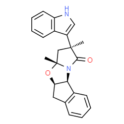 ChemSpider 2D Image | (2S,3aR,4aR,9bS)-2-(1H-Indol-3-yl)-2,3a-dimethyl-3,3a,5,9b-tetrahydro-4aH-indeno[1,2-d]pyrrolo[2,1-b][1,3]oxazol-1(2H)-one | C23H22N2O2