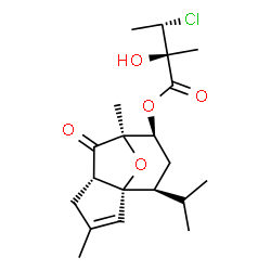 ChemSpider 2D Image | (1R,5S,7R,8S,10S)-10-Isopropyl-3,7-dimethyl-6-oxo-11-oxatricyclo[5.3.1.0~1,5~]undec-2-en-8-yl (2S,3S)-3-chloro-2-hydroxy-2-methylbutanoate | C20H29ClO5