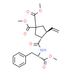 ChemSpider 2D Image | Dimethyl (3R,4S)-3-{[(2S)-1-methoxy-1-oxo-3-phenyl-2-propanyl]carbamoyl}-4-vinyl-1,1-cyclopentanedicarboxylate | C22H27NO7