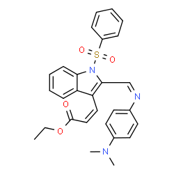 ChemSpider 2D Image | Ethyl (2Z)-3-{2-[(Z)-{[4-(dimethylamino)phenyl]imino}methyl]-1-(phenylsulfonyl)-1H-indol-3-yl}acrylate | C28H27N3O4S