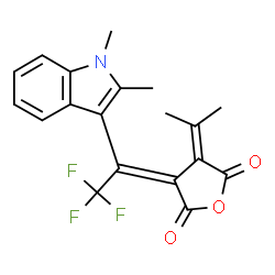 ChemSpider 2D Image | (3Z)-3-[1-(1,2-Dimethyl-1H-indol-3-yl)-2,2,2-trifluoroethylidene]-4-isopropylidenedihydro-2,5-furandione | C19H16F3NO3