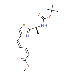 ChemSpider 2D Image | Methyl (2Z,4Z)-5-{2-[(1R)-1-({[(2-methyl-2-propanyl)oxy]carbonyl}amino)ethyl]-1,3-thiazol-4-yl}-2,4-pentadienoate | C16H22N2O4S