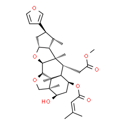 ChemSpider 2D Image | (2aR,3R,5S,5aR,6R,6aR,6bR,7S,8R,9aR,10aS,10bR,10cR)-8-(3-Furyl)-3-hydroxy-6-(2-methoxy-2-oxoethyl)-2a,5a,6a,7-tetramethyltetradecahydro-2H,3H-cyclopenta[b]furo[2',3',4':4,5]naphtho[2,3-d]furan-5-yl 3-
methyl-2-butenoate | C32H44O8