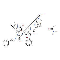 ChemSpider 2D Image | N,N-Dimethylacetamide - (2R,8R,11S,12R,15S,18S,24S)-8,24-dibenzyl-15-[(2S)-2-butanyl]-12-methyl-13-oxa-29-thia-6,9,16,22,25,30,31-heptaazapentacyclo[25.2.1.1~11,14~.0~2,6~.0~18,22~]hentriaconta-1(30),
14(31),27-triene-7,10,17,23,26-pentone (1:1) | C45H58N8O7S