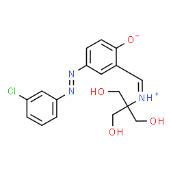 ChemSpider 2D Image | 4-[(E)-(3-Chlorophenyl)diazenyl]-2-[(Z)-{[1,3-dihydroxy-2-(hydroxymethyl)-2-propanyl]iminio}methyl]phenolate | C17H18ClN3O4