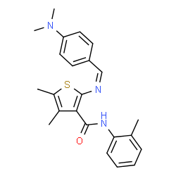 ChemSpider 2D Image | 2-{(Z)-[4-(Dimethylamino)benzylidene]amino}-4,5-dimethyl-N-(2-methylphenyl)-3-thiophenecarboxamide | C23H25N3OS