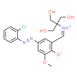 ChemSpider 2D Image | 4-[(E)-(2-Chlorophenyl)diazenyl]-2-[(Z)-{[1,3-dihydroxy-2-(hydroxymethyl)-2-propanyl]iminio}methyl]-6-methoxyphenolate | C18H20ClN3O5