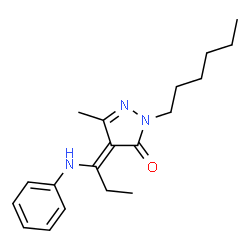 ChemSpider 2D Image | (4E)-4-(1-Anilinopropylidene)-2-hexyl-5-methyl-2,4-dihydro-3H-pyrazol-3-one | C19H27N3O